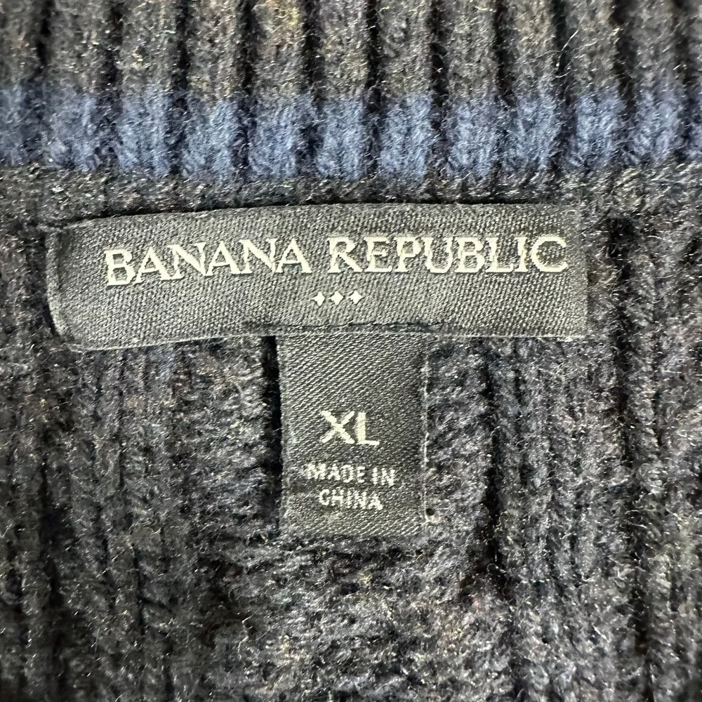 Banana Republic Mens Cable Knit Grandpa Sweater XL Dark‎ Gray Wool Blend